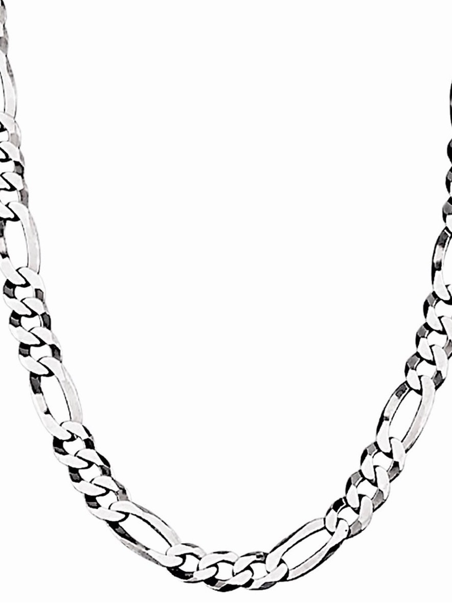 18k White Gold Plated Figaro Chain Necklace 8mm 22" Unisex